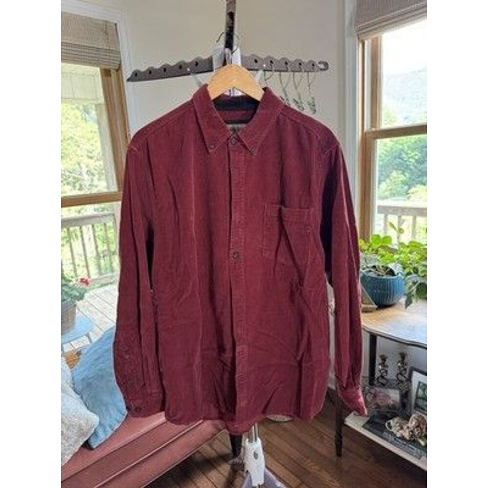 Lot Of 2 North River Button Up Corduroy Shirts XL Dark Red + Black Orange Plaid